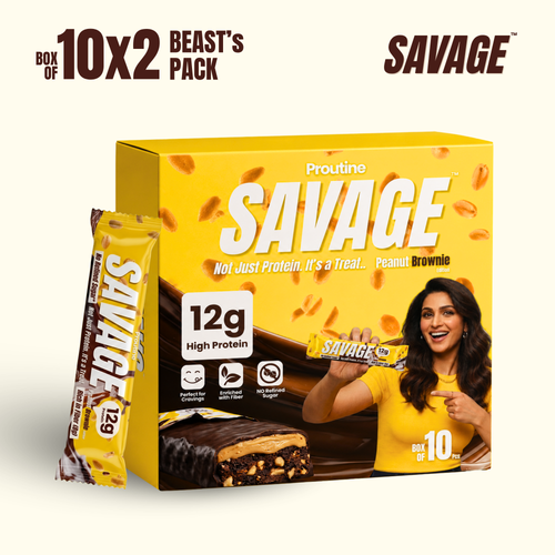 Proutine SAVAGE Peanut Brownie protein chocolate bar with 12g protein Beast Pack